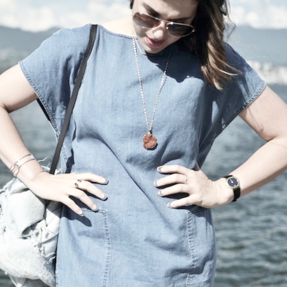 Aritzia Wilfred Free Mini Dress Nori Denim Chambray Light Wash Boxy XS - Picture 3 of 13